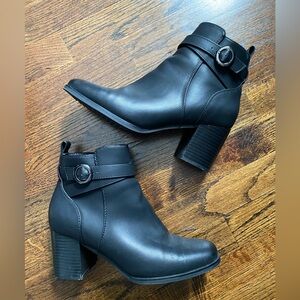 women’s 8.5 ankle boot square-ish toe block heel Sonoma Eco black faux leather